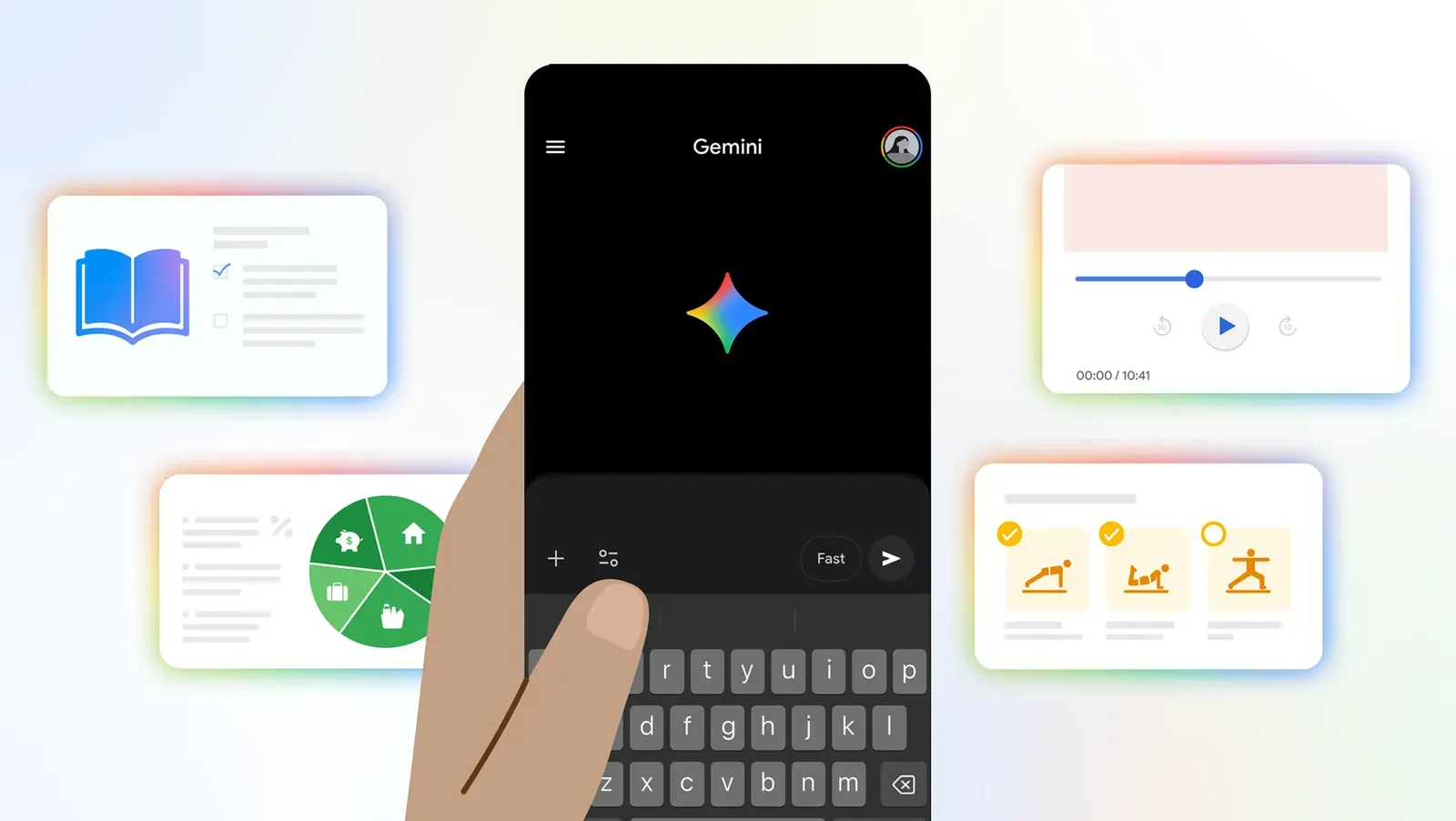 An illustration showing Google Gemini and what it can be used for.