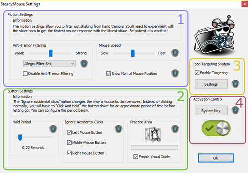 A screenshot of the SteadyMouse software. 